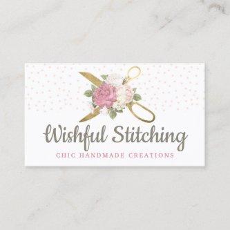 Gold Sewing Scissors & Shabby Chic Floral Roses