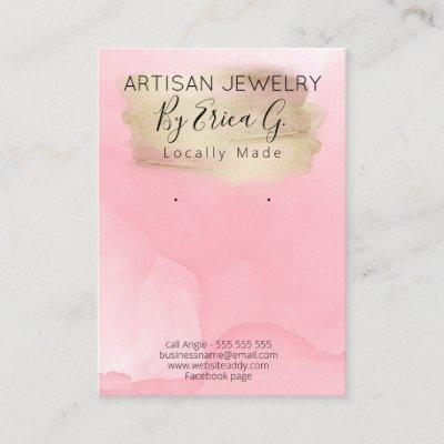 Gold Shimmer On Pink Watercolor Earring Card