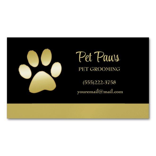 Gold Shiny Dog Paw on black Pet Grooming Service   Magnet