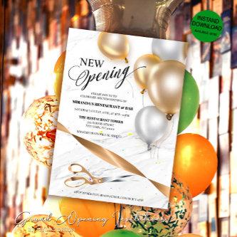 Gold Silver Balloons Restaurant NEW Opening Invitation