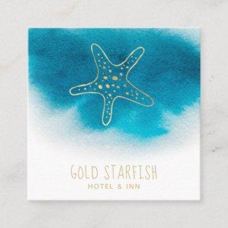 *~* Gold STARFISH Beach Ocean Sea White Teal Blue Square