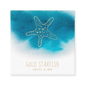 *~* Gold STARFISH Beach Ocean Sea White Teal Blue Square