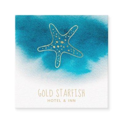 *~* Gold STARFISH Beach Ocean Sea White Teal Blue Square