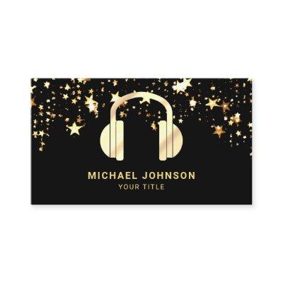 Gold Stars Confetti Black Gold Headphones Music DJ