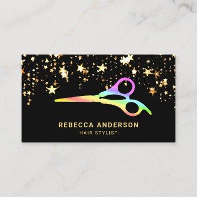 Gold Stars Confetti Rainbow Scissors Hair Stylist