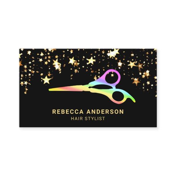 Gold Stars Confetti Rainbow Scissors Hair Stylist