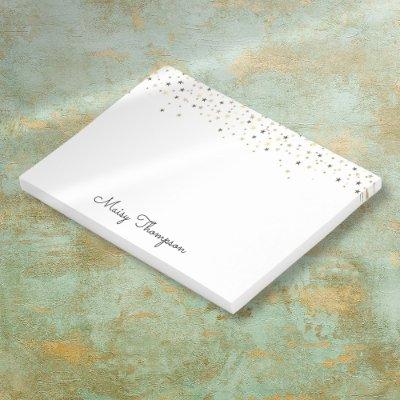 Gold Stars Elegant Script Name Post-it Notes