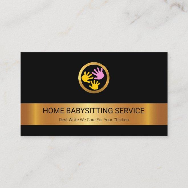 Gold Stripe Baby Hands Motif Babysitting Nanny