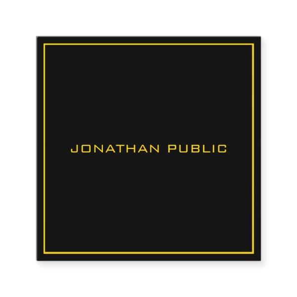 Gold Text Frame Modern Elegant Black Template Square