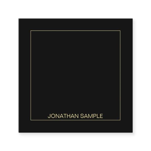 Gold Text Name Elegant Black Template Modern Square