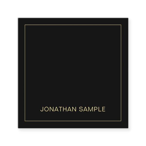 Gold Text Name Elegant Black Template Professional Square