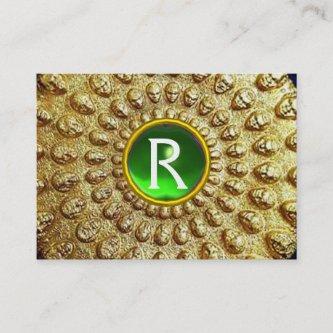 GOLD THRACIAN DISC MONOGRAM  Green Emerald Gem