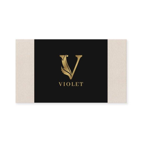 Gold tones letter V floral decorative