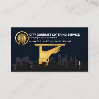 Gold Waiter's Serving Plate City Silhouette