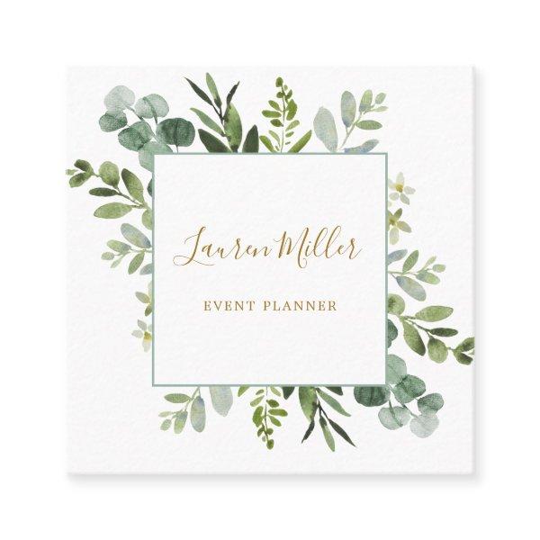 Gold | Watercolor Eucalyptus Green Foliage Square