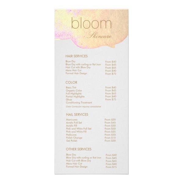 Gold Watercolor Salon  Price List Service Menu