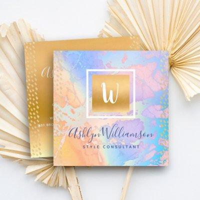 Gold watercolor turquoise purple orange monogram square