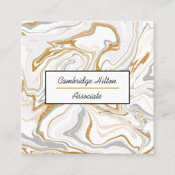 Gold, White and Gray Marble Swirls  Square