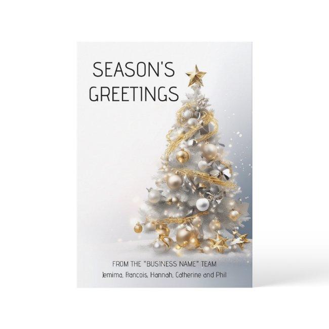 Gold white business christmas tree luxurious photo holiday card