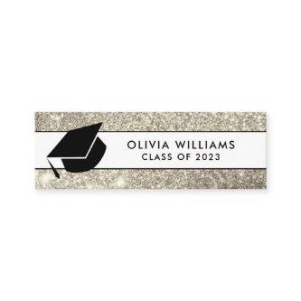 Gold White Glitter Grad Cap Graduation Insert