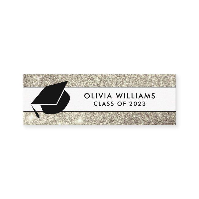 Gold White Glitter Grad Cap Graduation Insert