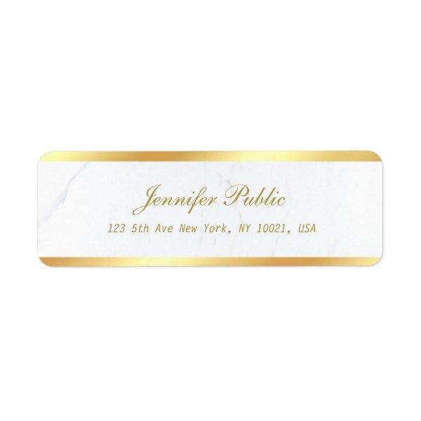 Gold White Marble Calligraphic Script Text Elegant Label
