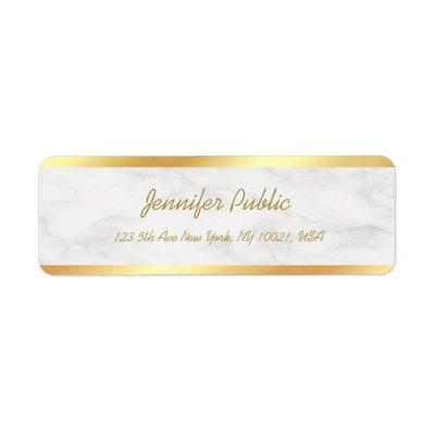 Gold White Marble Calligraphy Script Elegant Cool Label