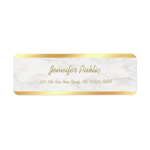 Gold White Marble Calligraphy Script Elegant Cool Label