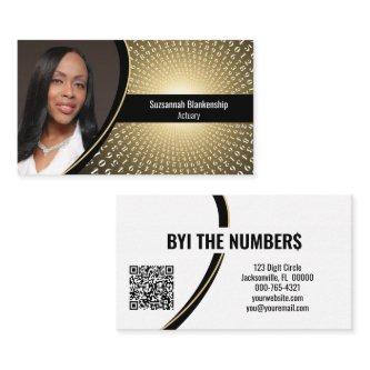 Gold White Spiral Numbers Custom Photo QR Code