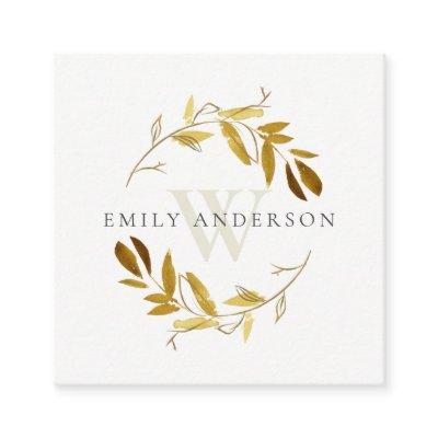 GOLD YELLOW FOLIAGE INITIAL WREATH PROFESSIONAL SQUARE