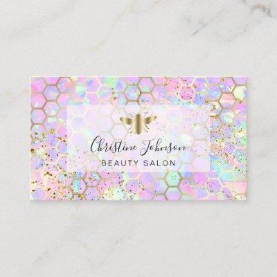 golden bee on FAUX glitter pastel honeycomb