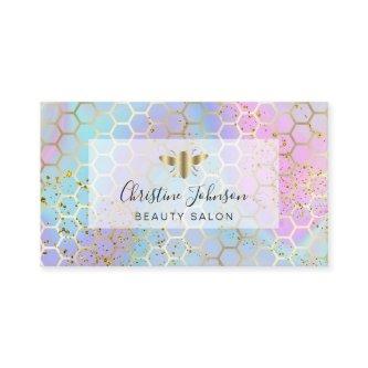 golden bee on FAUX glitter pastel honeycomb design