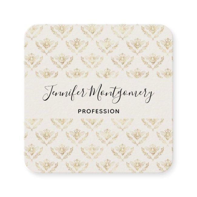 Golden Bumble Bee with a Crown Pattern Square