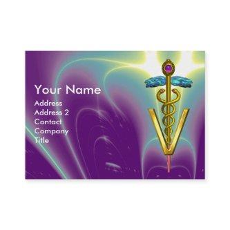 GOLDEN CADUCEUS VETERINARY SYMBOL / Purple Teal