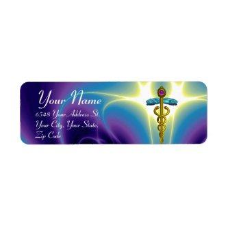 GOLDEN CADUCEUS, vibrant aqua blue,purple Label