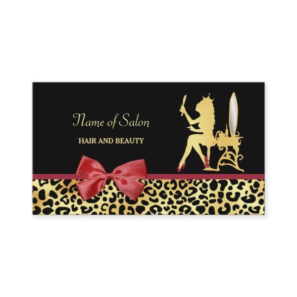Golden Crown Leopard Print With Red Bow Hair Salon