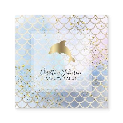 golden dolphin on fish scale pattern square