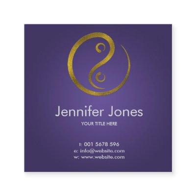 Golden Embossed Yin Yang symbol  on purple Square