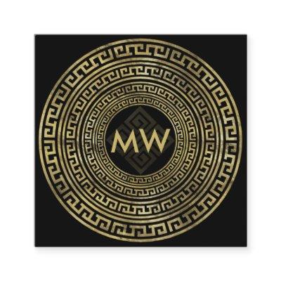 Golden Greek Key Monogram - Round frame Square