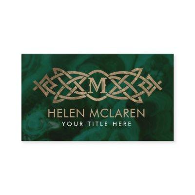 Golden Monogram Celtic Knot Ornament  on malachite