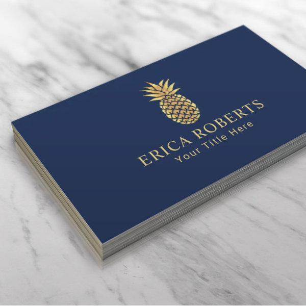 Golden Pineapple Logo Elegant Navy Blue