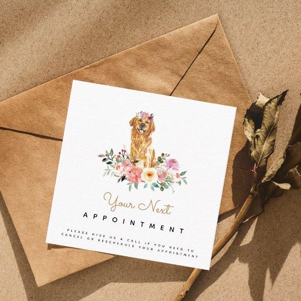 Golden Retriever Dog Floral Appointment Reminder Square
