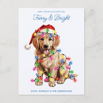 Golden Retriever Dog Personalized Furry & Bright  Holiday Postcard