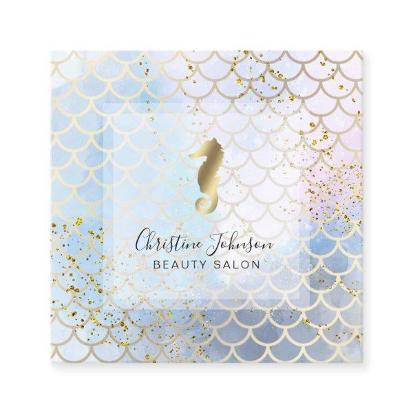 golden seahorse on fish scale pattern square
