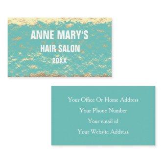 Golden Teal Blue White Hair Salon Glittery Pattern