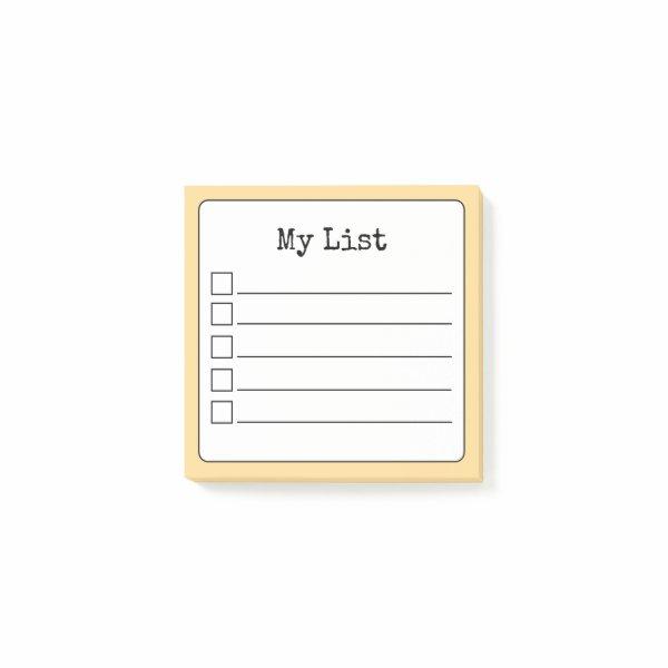 Golden Yellow Retro Lined Checklist Post-it Notes
