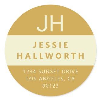Golden Yellows Stylish Modern Monogram Classic Round Sticker