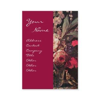GOLDFINCH,PINK ROSES AND BUTTERFLY