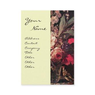 GOLDFINCH, PINK ROSES ,BUTTERFLY  Floral Red Ivory