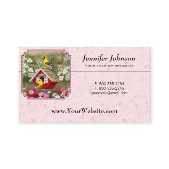 Goldfinches and Red Birdhouse Pink